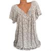 Large Size, Floral Top, V-neck, T-shirt, Loose Fit, Short Sleeved, Printed T-shirt