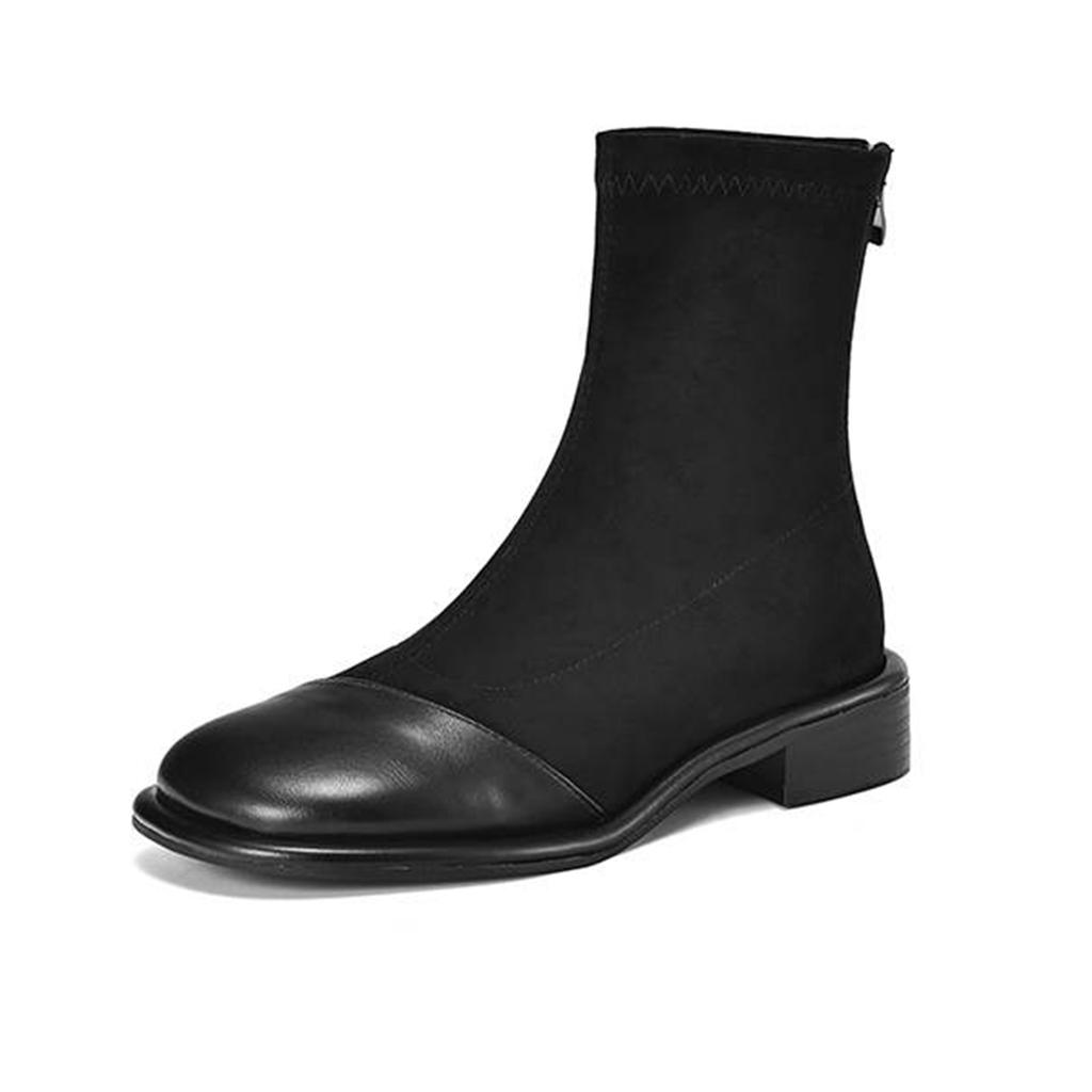 Krazing Pot Flock Autumn Winter Shoes Low Heels Size 43 Stretch Boots Back Patch Work Street Wear Elastic Ankle Boots