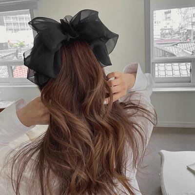 2023  Chiffon Bow Banana Clip High Ponytail Hair Grip Clip Female Vintage Vertical Clip Claw Top Clip Headdress Female
