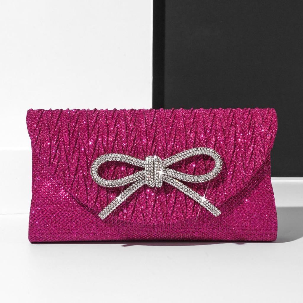 Rhinestone Bow Evening Clutch – Mini Bling Chain Handheld Bag for Women