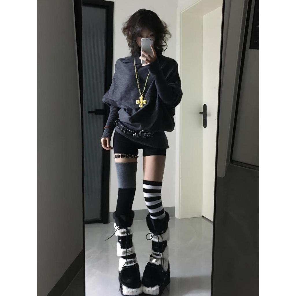 2000er Koreanische Mode Schlank Fledermausärmel Herbst Pullover Y2k Einfarbige Subkultur Lässig Langarm Pullover Pullover Schick
