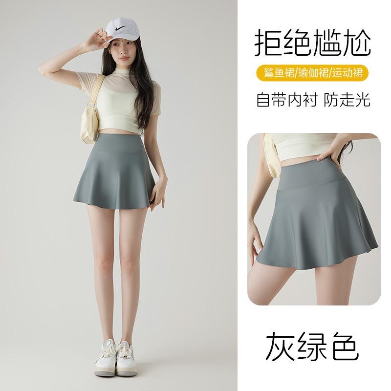 Anti-light short skirt shark pants women's summer thin outer wear running fitness nude belly fake two yoga skirts