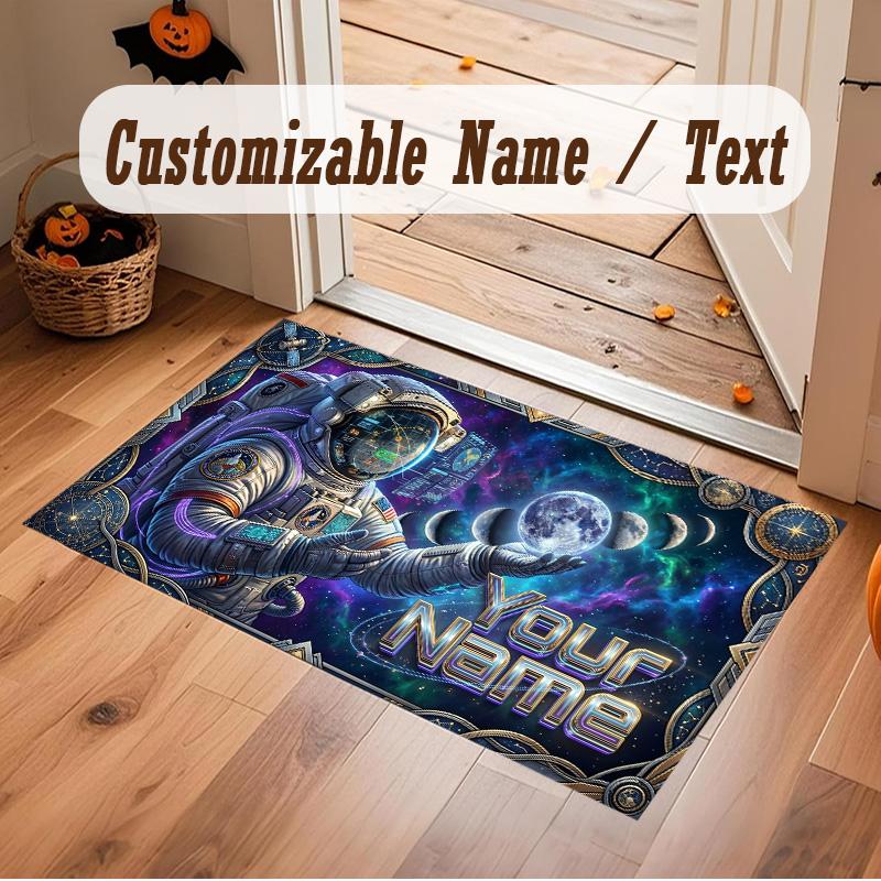 Astronaut Space Theme Soft Crystal Velvet Rug Custom Name & Text Print Non Slip Floor Rug for Bedroom Living Room