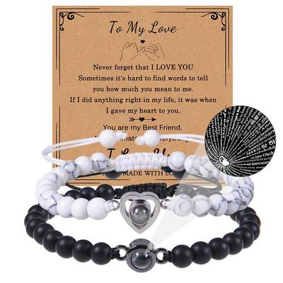100 Talen 'Ik Hou Van Jou' Projectie Armband met Natuurlijke Gematteerde Steen & Witte Turkoois voor Koppels