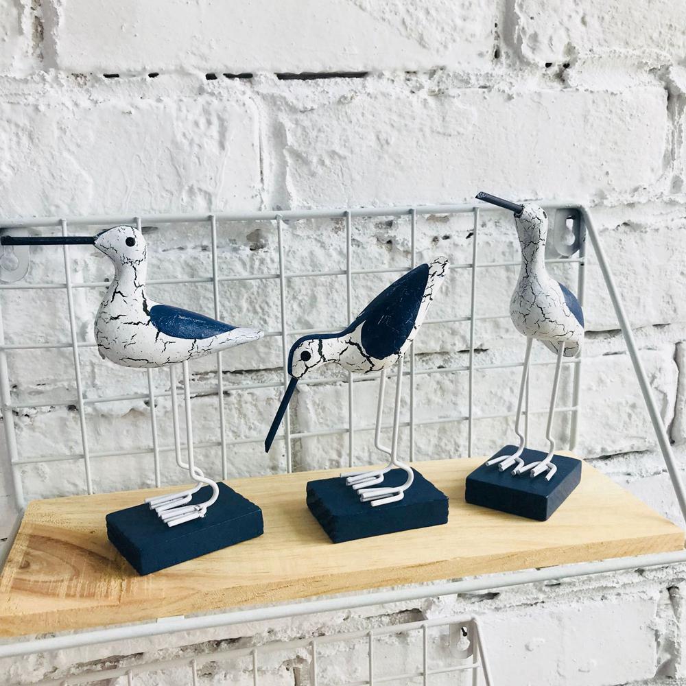 3Pcs/set Mediterranean Wooden Nautical Seagull Decor Home Office DIY Desktop Ornament