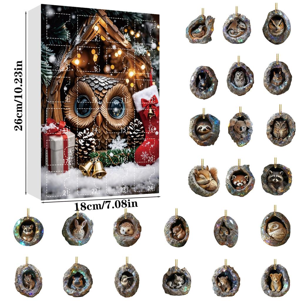 2025 24-Day Cute Animal Countdown Calendar, Adorable Animal-Themed Decorations, 2D Flat Acrylic Hanging Ornament