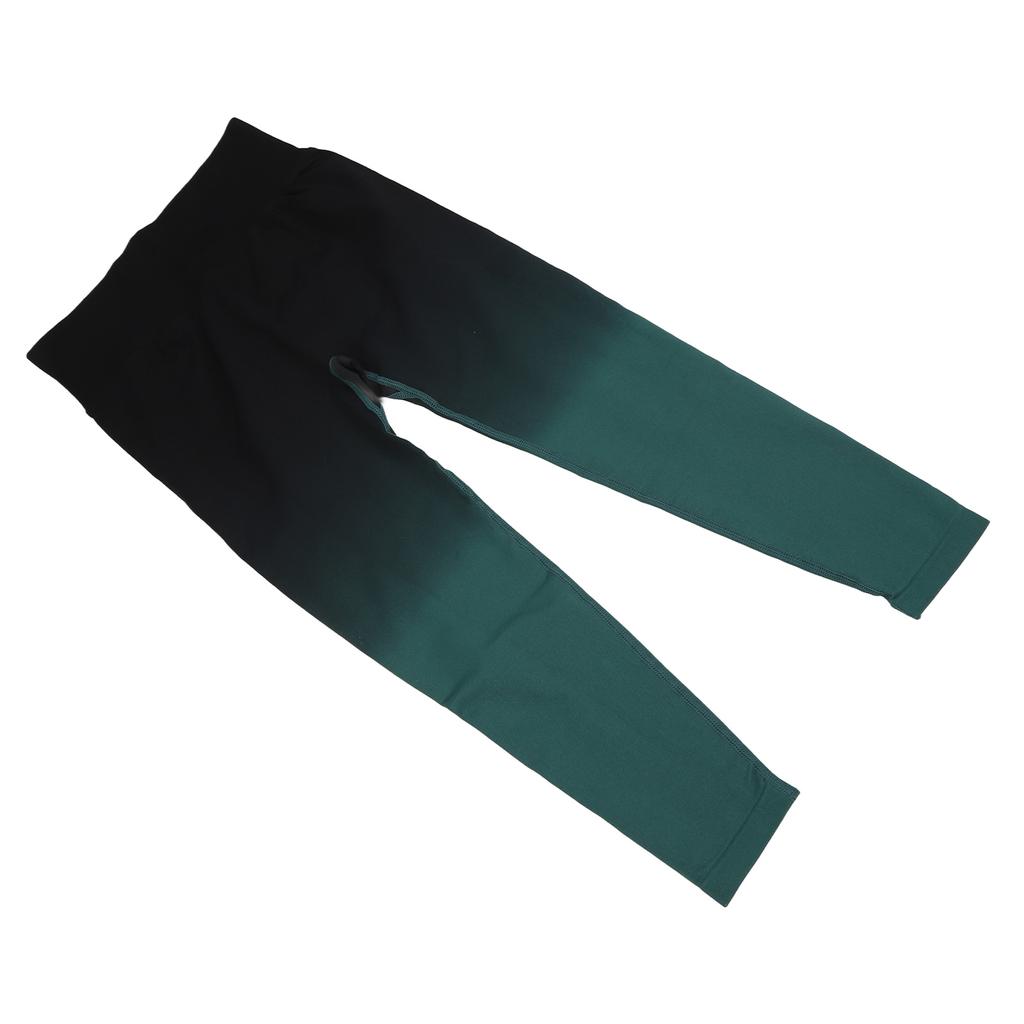 Women Workout Tummy Control Pants High Waist Buttock Lift Seamless Yoga Tights Gradient Black Green L