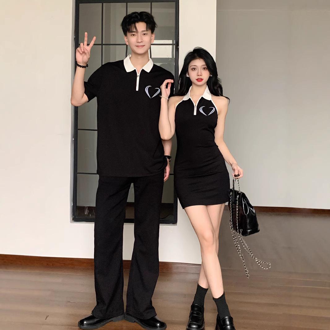 

Versatile Summer Couple Outfit: Hot Girl Slimming Color Block Heart Dress XXL