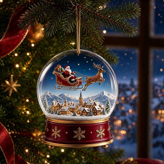 Hanging Holiday Decorations Christmas Crystal Ball Style Pendant with Rope, 2D Flat Acrylic Theme Pattern Decor Ornament for Tree Decoration
