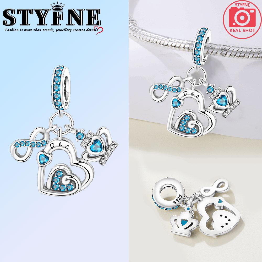 Copper Colorful Month Heart Zircon Birthday Stone Charms Beads Pendant For Original Bracelet Woman Girl Jewelry