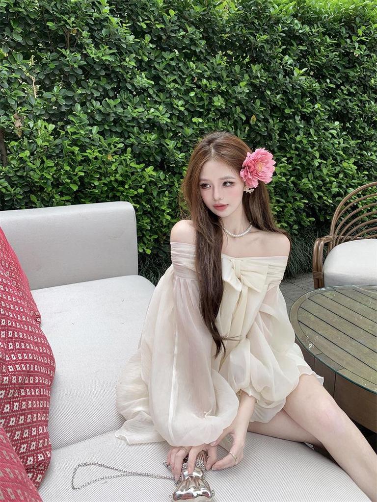 Elegant One-Shoulder Chiffon Dress - Summer Loose Fit, Slimming Short Skirt