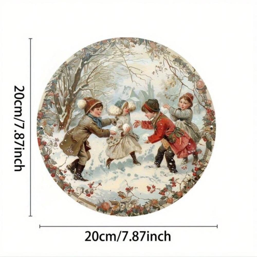 Winter Snowball Fight Aluminum Metal Sign Wall Art Tin Painting 8x8 Inch Home Decor