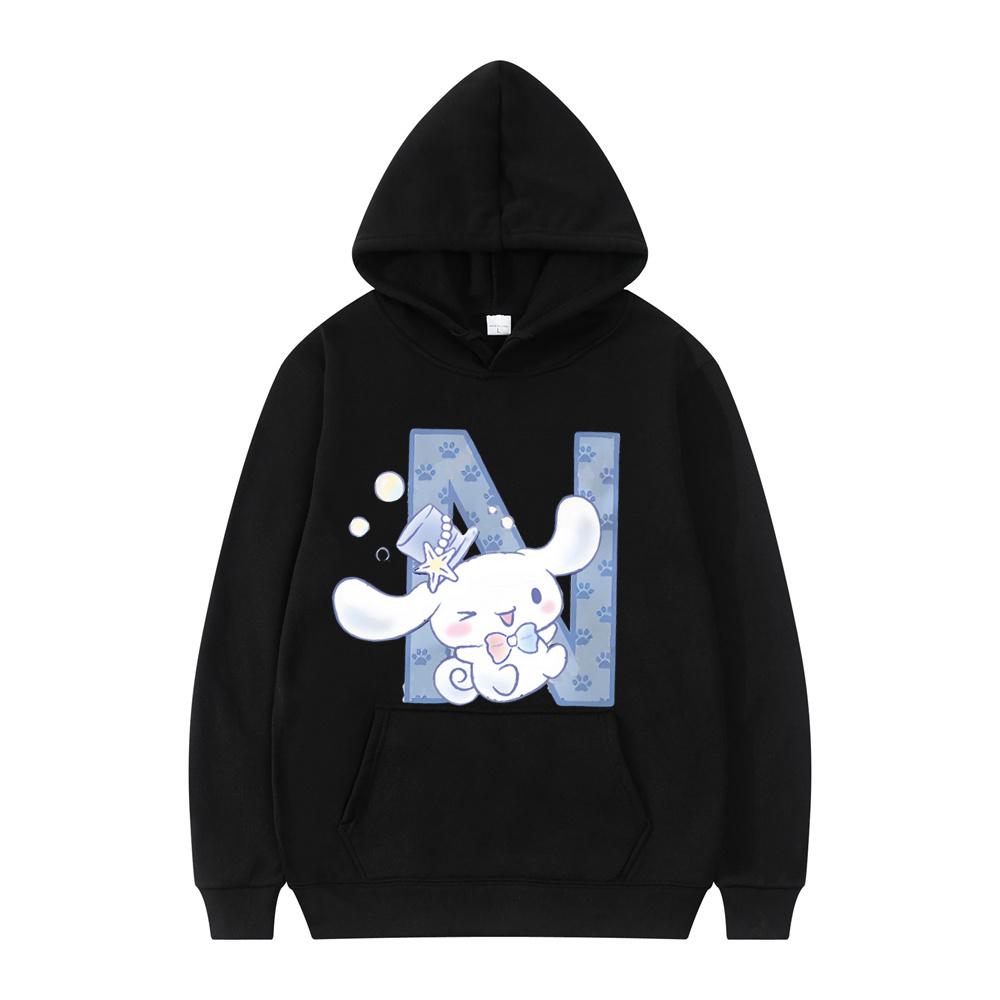 

Sanrio Cinnamoroll Жіночі та чоловічі чорні худі з літерами A B C D, світшоти, одяг, каваї пуловери, аніме топи 2XL