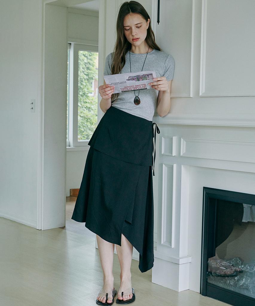 Marop 3116 Crinkle Double Wrap Skirt (Black)