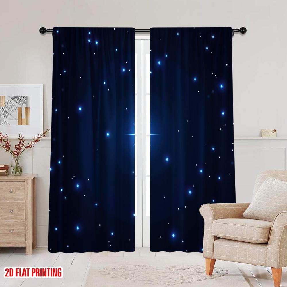 2D Flat Printing 2pcs Window Drapes Night Sky Versatile Polyester Fabric Without Electricity Birthday Party Use for Wall Art