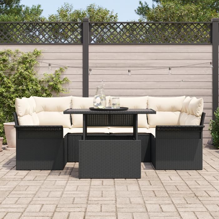 VidaXL Ensemble canapé jardin 7 pièces avec coussins Noir Rattan 3348213