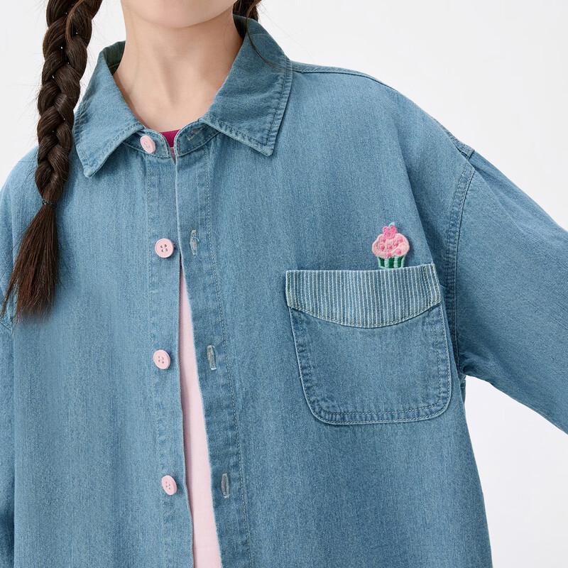 Girls' Cotton Denim Ruffle Shirt