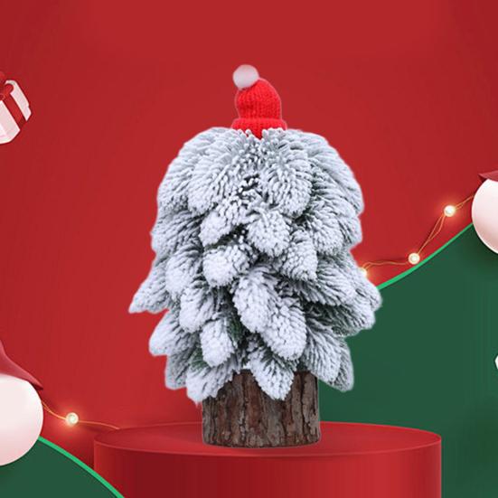 Mini Christmas Tree Small Tabletop Artificial Flocking Snow Christmas Tree with Wooden Stand for Dining Table Desk Home Holiday Decoration