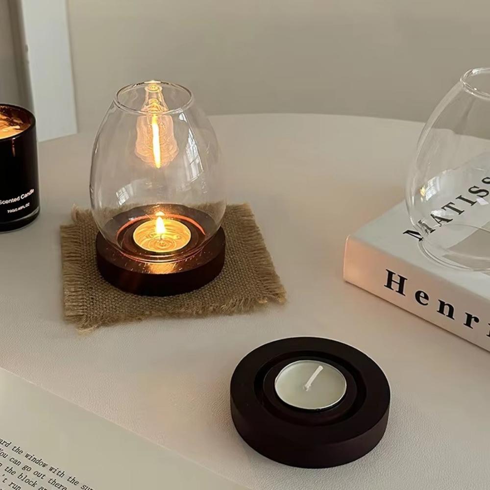 Round Glass Candlesticks Transparent Candle Cup Cover Retro Candle Holder  Dining Table Decoration