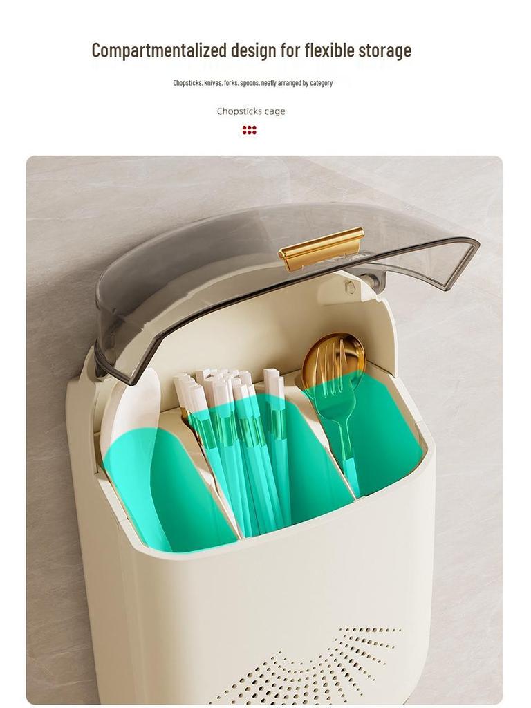 Wall-Mounted Multi-Functional Chopstick Holder: Moisture-Proof, Lid-Draining Luxury Storage Rack.
