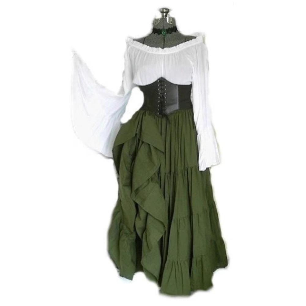 Abito Maxi da Donna Off-Shoulder a Manica Lunga Vestibilità Larga Vita Alta Abito Cosplay Rinascimentale Medievale
