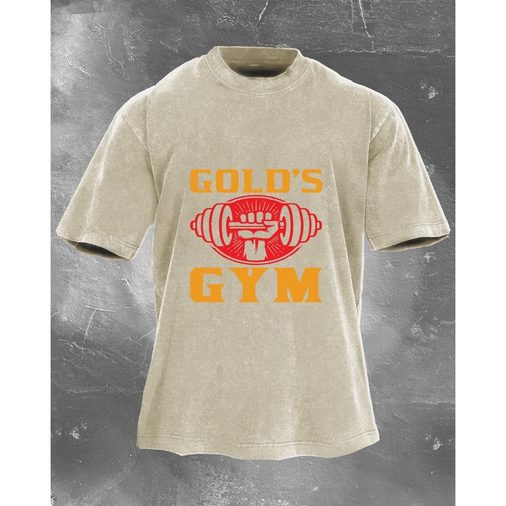 Hoge Kwaliteit Zomer T-shirts Casual Los Goud Sportschool Bedrukte Tees Mode Vakantie Korte Mouw Ronde Hals Katoenen Kleding
