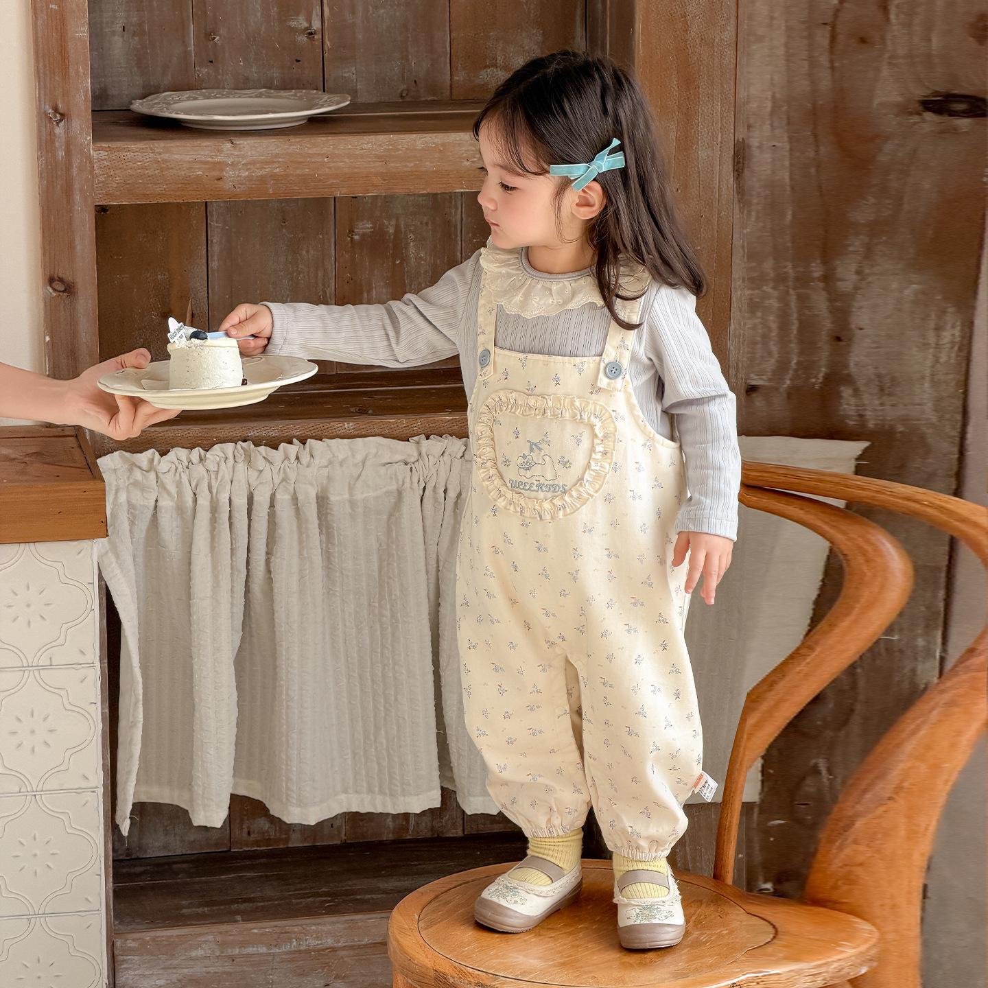 

Spring 2026 Stylish Infant Girls Full Print Overalls Two-Piece Set 80cm грязно-белый