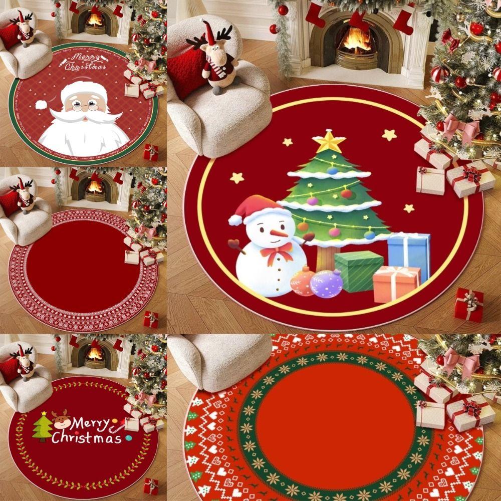 60/80CM Santa Claus Round Christmas Rug Anti-Slip Xmas Floor Mat  for Bedroom Living Room