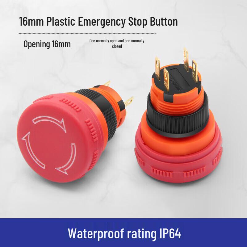 HUNJUN 16mm Mushroom Head Emergency Stop Push Button Switch