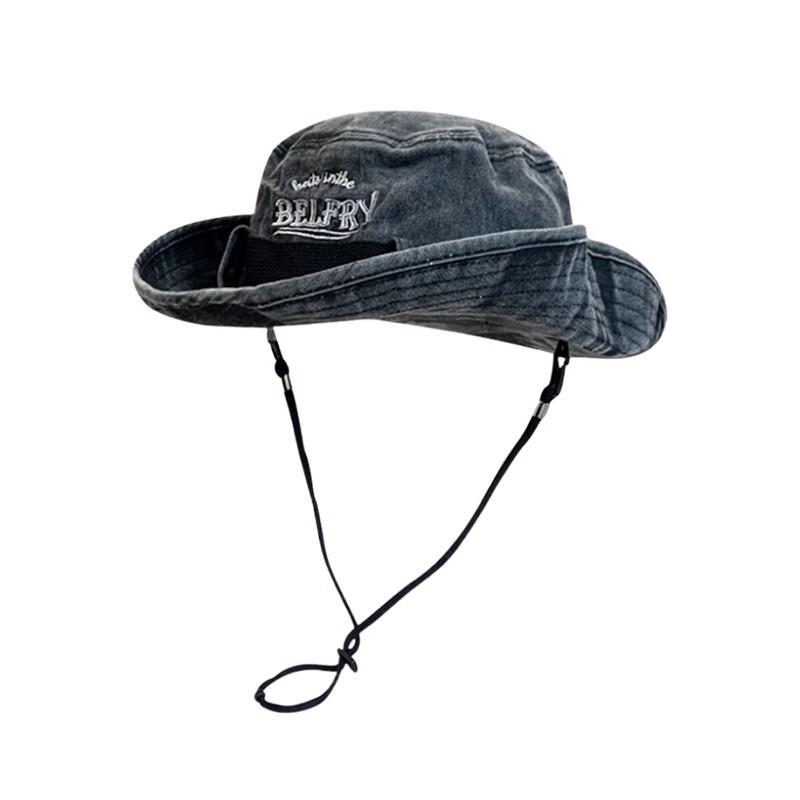 Letter Embroidery Fisherman Hat for Women Summer Washed Cotton Solid Color Cowboy Wide Brim Sunshade Cap Girl Outdoor Hiking Hat