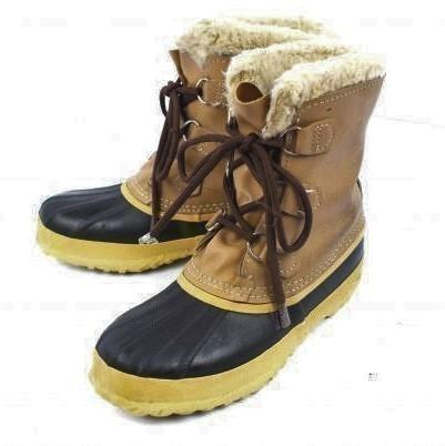 Made in Canada Vintage SOREL Leather Snow Boots Beige × Black 23.5-24.5 With Inner