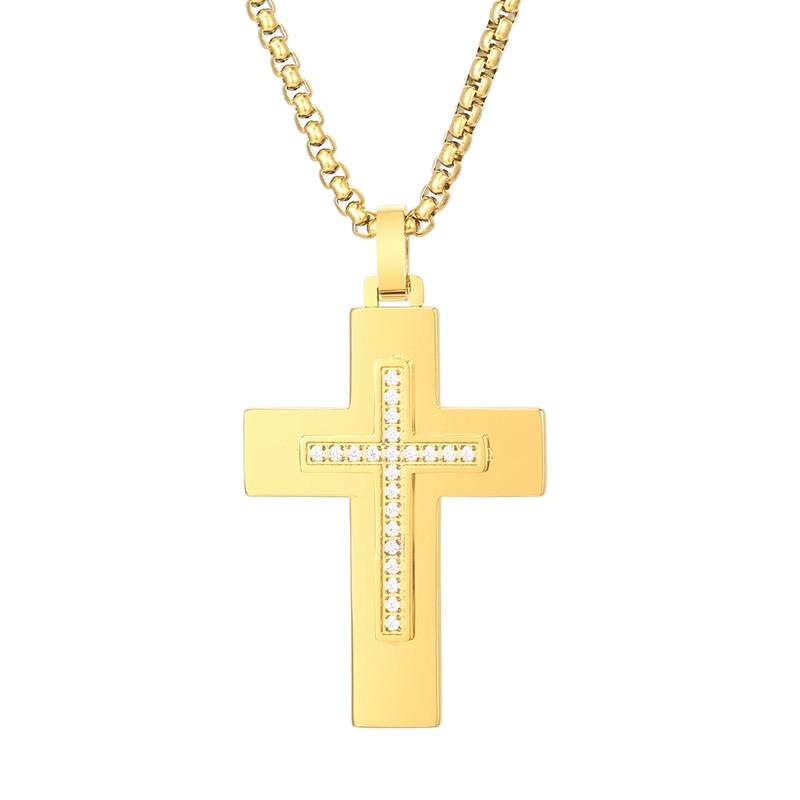 New Zircon Cross Pendant Necklace for Women Men Free Gifts Square Pearl Chain Gold Color Jewelry Trendy One Piece Necklace