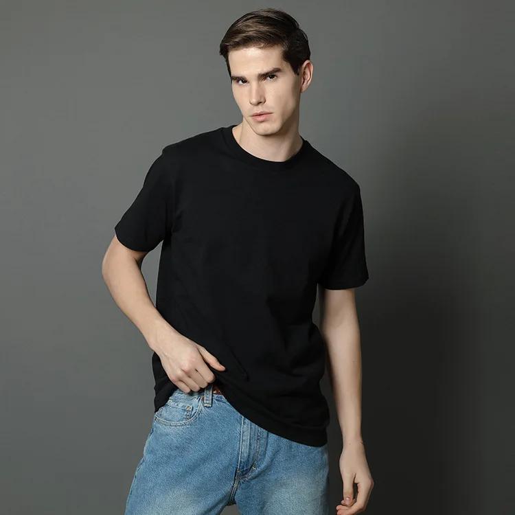 Men s T-shirt Quick-drying Solid Color T-shirt for Male Casual Short Sleeve Round Neck Man Tops T-shirt XXL чёрный
