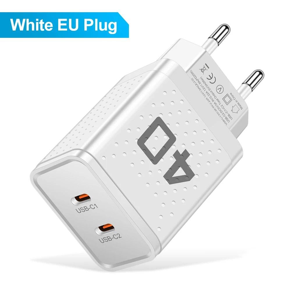 Dual PD 2 Ports USB C Chrager Fast Charger Type C For Xiaomi 12 iPhone 13 14 Pro Realme QC3.0 Type C Fast Charging