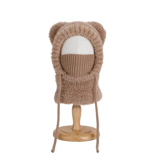 Children Hat Plush Bear Ear Styling Warm Windproof Winter Hat with Face Guard Neckerchief Function Vertical Headgear