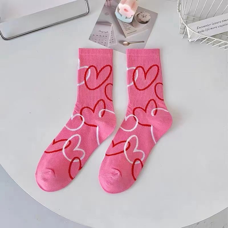 Rosa Herzförmige Wadenhohe Socken für Damen, Süß, Trendig und Vielseitig für Alle Vier Jahreszeiten, Frühjahrs- und Herbstsocken 1 pair