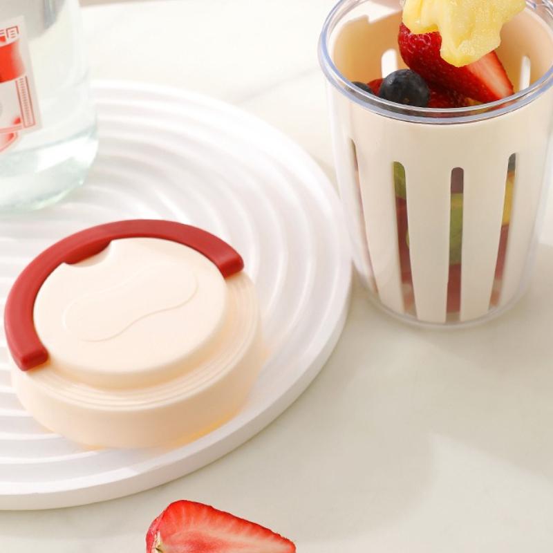 Dripable Fruit Cup with Fork Food Grade Student Portable Picnic Storage Bucket Plastic Cup Sealed Leak Proof Salad Cup 1PC