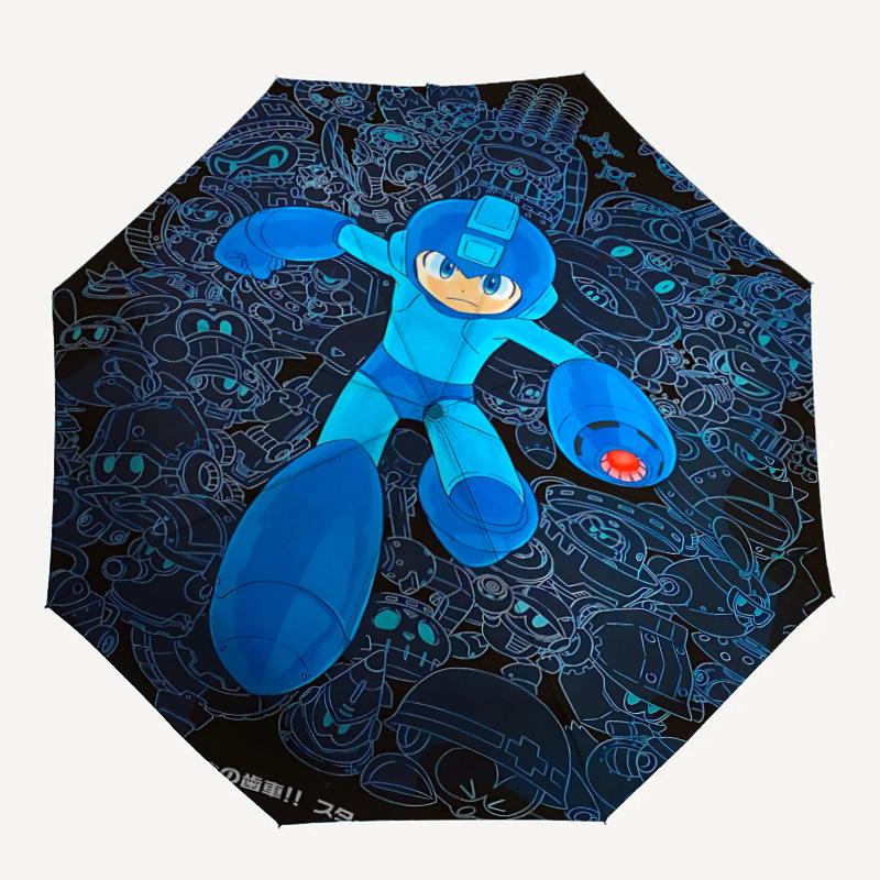 

1PC Mega Man Automatic Folding Umbrella - Compact 8-Rib Design, Durable Plastic & Iron, Daily Use F010627