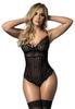Black Lace Body, Striped In Lace and Fine Mesh Mal8631 Blk