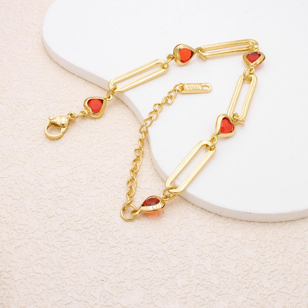 Crystal Heart Bracelet Adjustable Gold Color Stainless Steel Metal Chain Bracelet for Women Men Casual Party Jewelry for Girl
