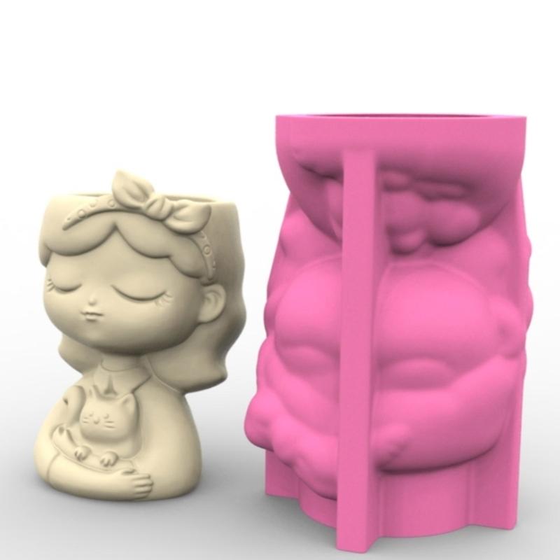 Cute Girl Planter Silicone Mold For Resin Cement Crafts Reusable DIY Flowerpot Design Flower Pot Making Mould