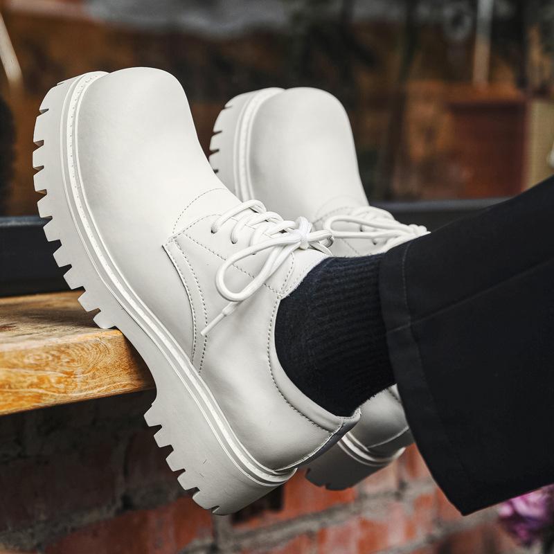 White leather shoes men's spring breathable low-top Martin shoes British thick-soled heightening business casual muffin shoes 1026-J