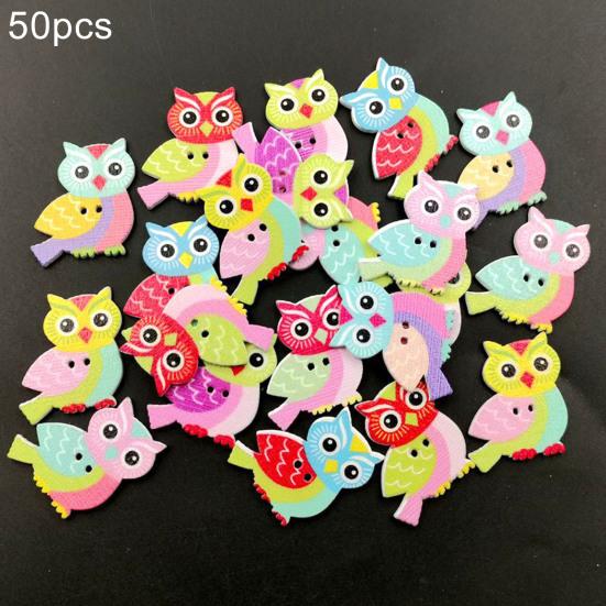 50Pcs Multicolor Cute Owl Design 2 Hole Wood Button Bag Clothes Sewing Accessory