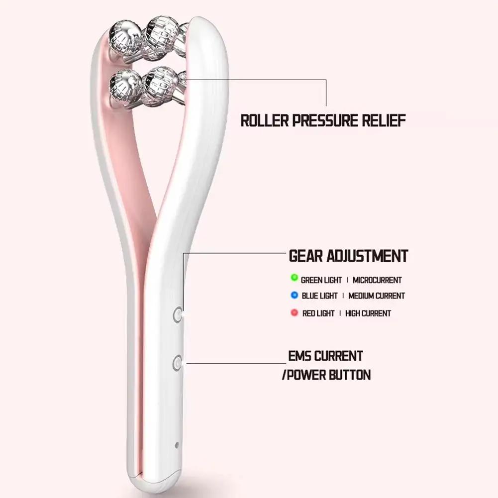 New Professional EMS Dual-Roller Facial Massager - Microcurrent Neck Firming Device with V-Lift Technology for Home Beauty Care