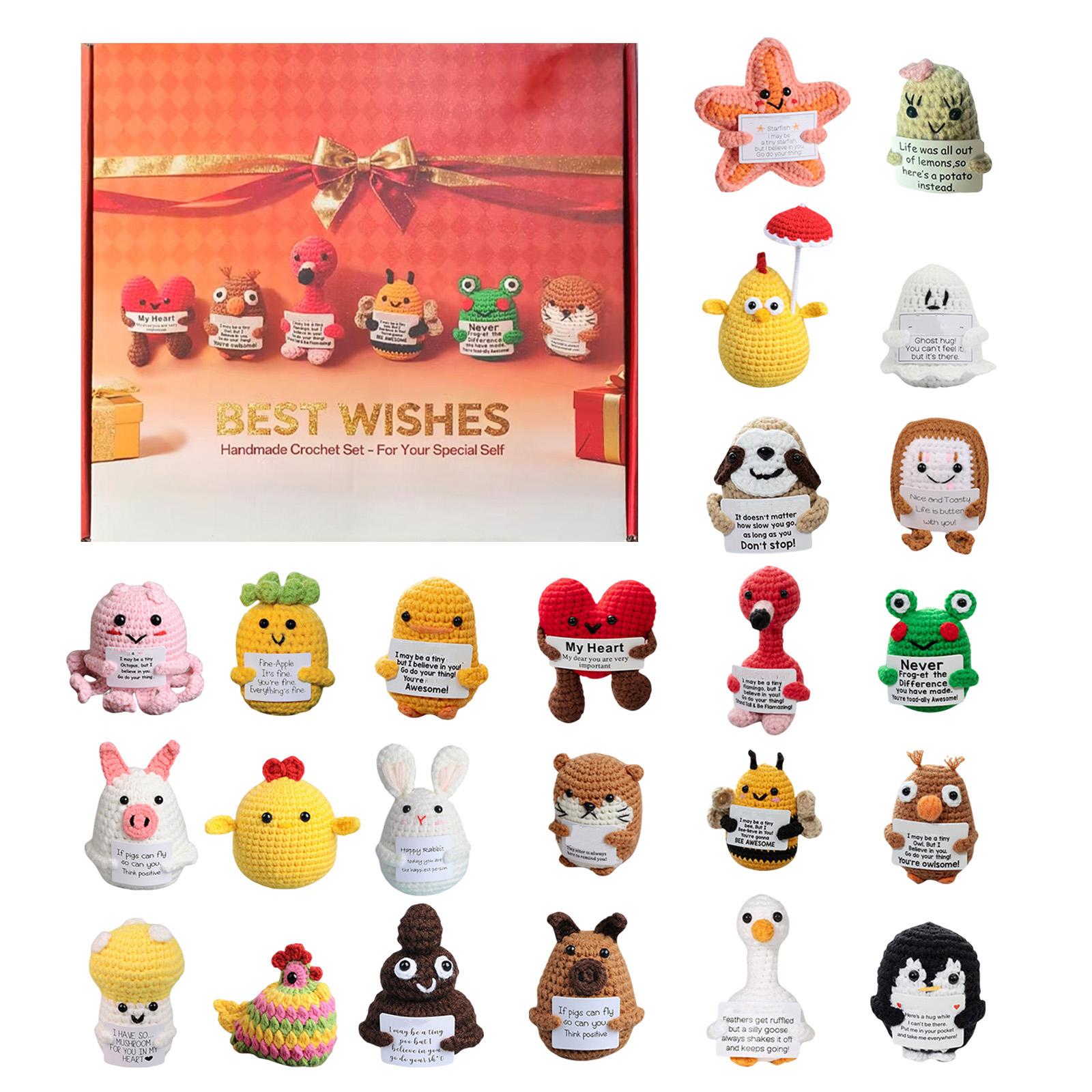 

24 шт. Позитивные вязаные крючком животные, Подарки для признания сотрудников, Милые куклы, Подарки на день рождения для женщин и мужчин, Вязаные крючком мягкие игрушки One Size