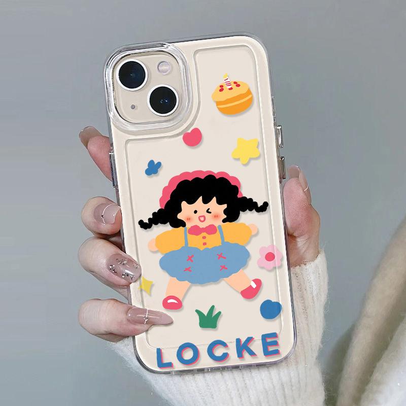 Cartoon pigtails girl for iPhone17 mobile phone case Apple 15promax fine hole soft case 16/14x
