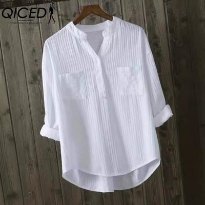 Moda feminina casual cor sólida estampa manga curta blusas e camisas com decote em V