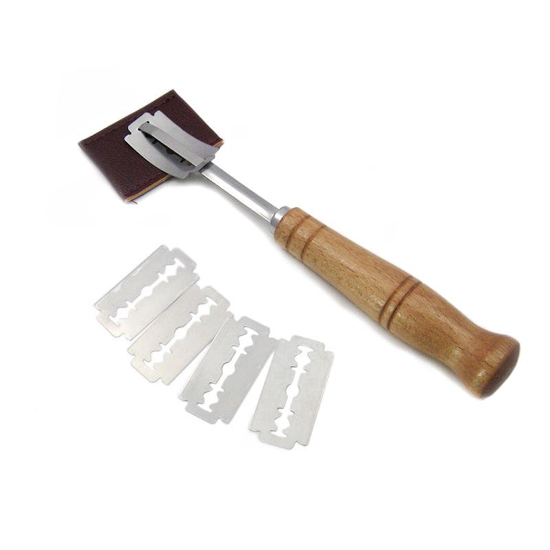 304 Stainless Steel Bread Scoring Knife with Wooden Handle - Curved Dough Cutter for Artisan Baguettes