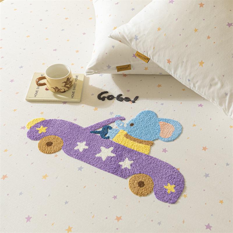 100% Cotton Cartoon Towel Embroidered Fitted Sheet A-Class Single Bed Cover For All Seasons Anti-Slip Mattress Protective Cover
