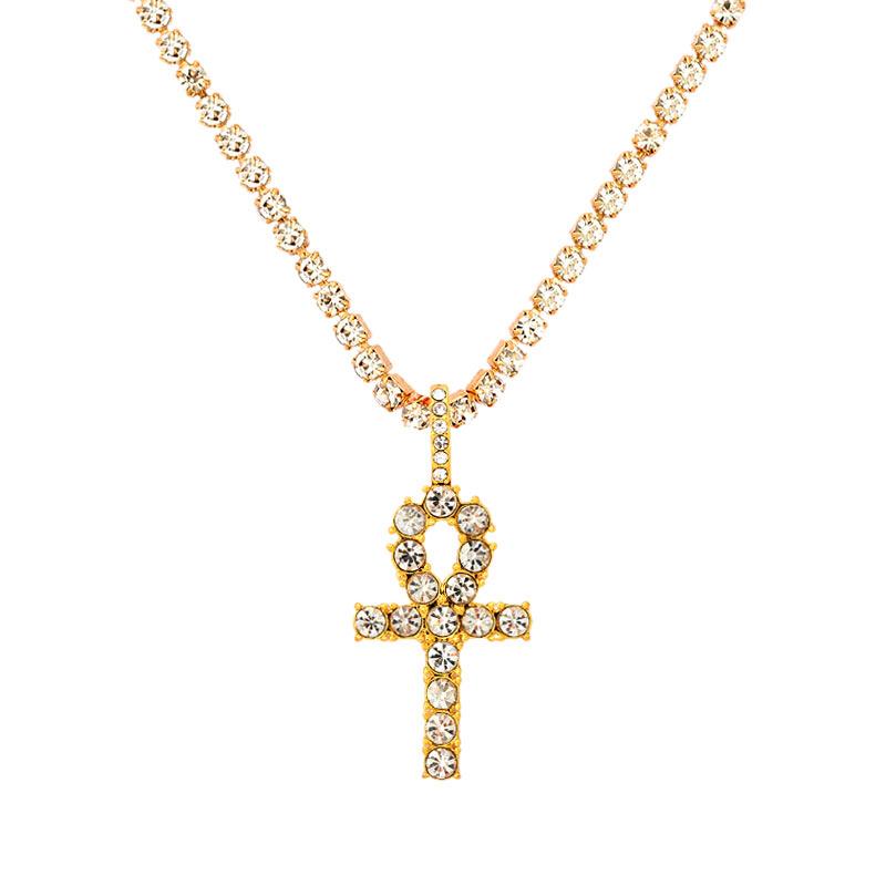 Punk Hip Hop Rhinestone Cross Pendant Necklace for Women Men Bling Iced Out Crystal Chain Choker Necklace Jewelry On The Neck